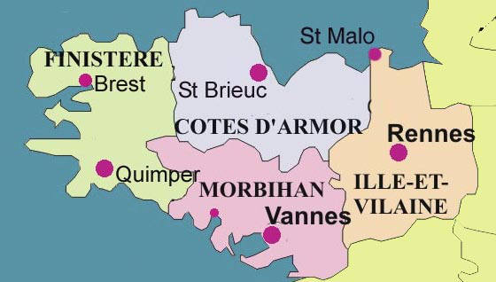 The departments, areas and towns of Brittany