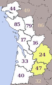 Carte des départements de l'ouest